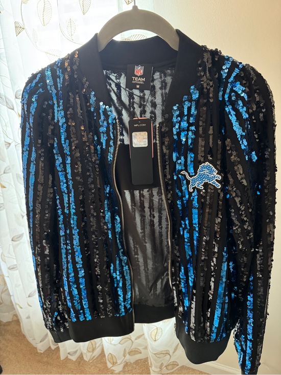 NFL Jackets & Blazers - Detroit Lions NFL Women's Black and Blue Sequin Team Bomber Jacket
